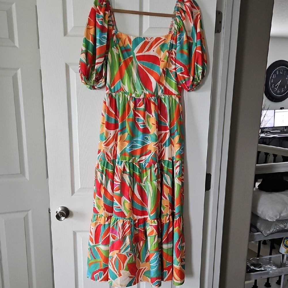 Colorful Leaf Print Women's Dress